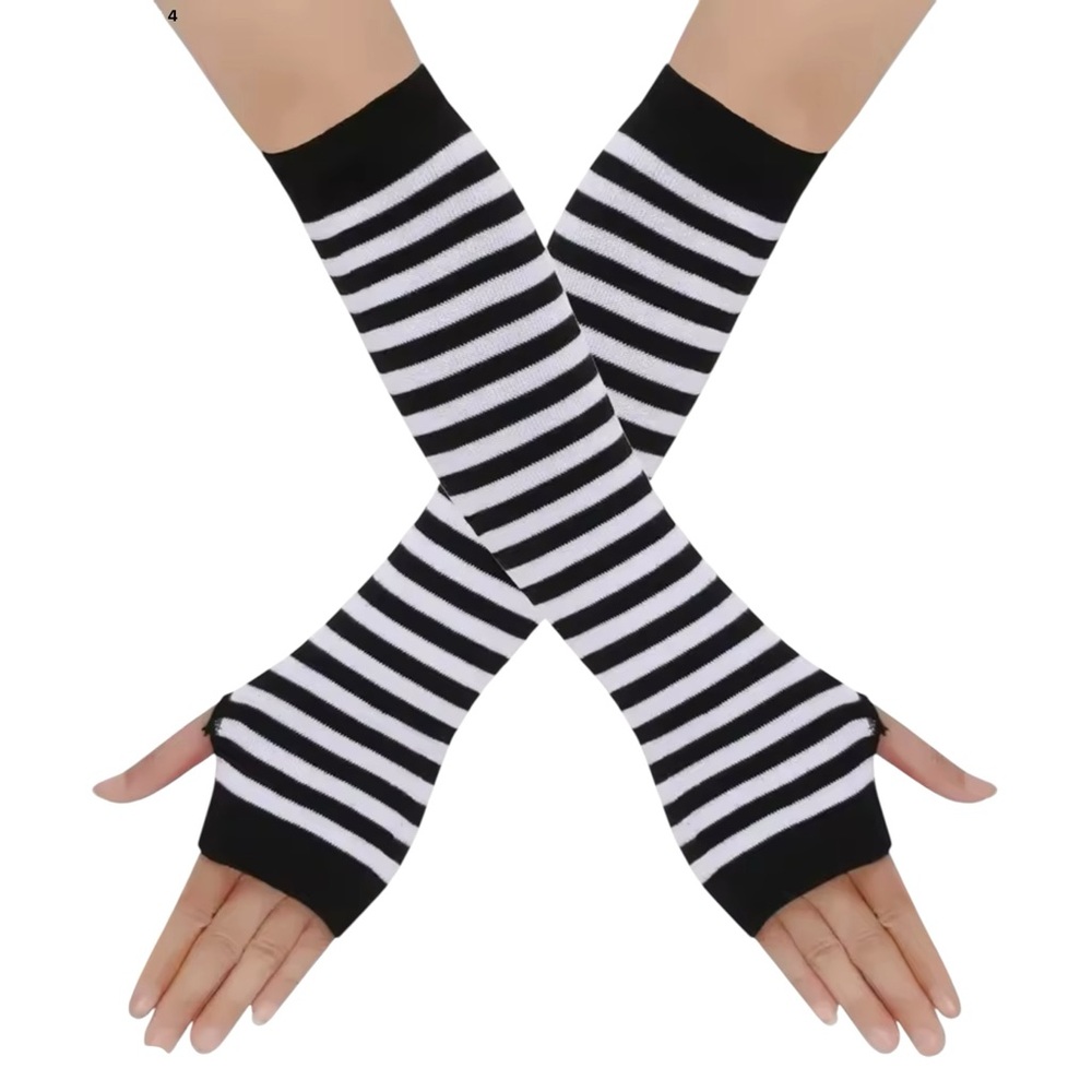 Black and White Striped Fingerless Gloves